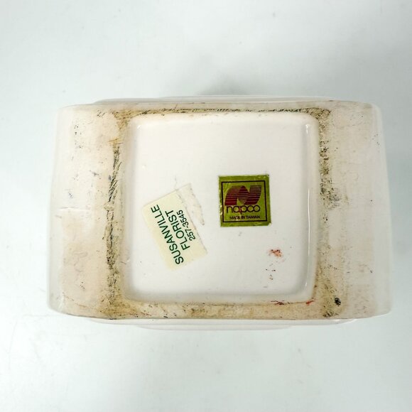 Vintage Napco Ceramic Art Deco White Planter Merry Christmas Green Bow Holiday D - Picture 6 of 6